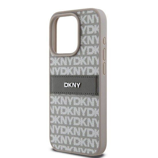 Husă DKNY PU Leather Repeat Pattern Tonal Stripe pentru iPhone 15 Pro Max, Beige (Bakr, DKHCP15XPRTHSLE) by www.silkase.ro
