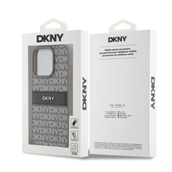 Husă DKNY PU Leather Repeat Pattern Tonal Stripe pentru iPhone 15 Pro Max, Beige (Bakr, DKHCP15XPRTHSLE) by www.silkase.ro