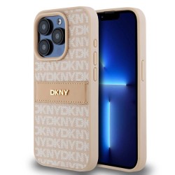 Husa iPhone 15 Pro DKNY PU Leather Repeat Pattern Tonal Stripe, Pink