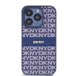 Husa Premium DKNY PU Leather Repeat Pattern Tonal Stripe pentru iPhone 15 Pro Max, Blue