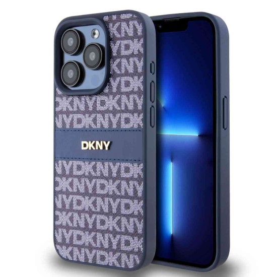 Husa Premium DKNY PU Leather Repeat Pattern Tonal Stripe pentru iPhone 15 Pro Max, Blue (Bakr, DKHCP15XPRTHSLB) by www.silkase.ro