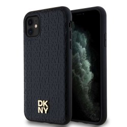 Husa DKNY PU Leather Repeat Pattern Stack Logo MagSafe pentru iPhone 11, Black