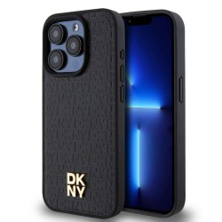 Husă DKNY PU Leather Repeat Pattern Stack Logo MagSafe pentru iPhone 14 Pro Max, Black