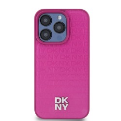 Husă MagSafe DKNY din Piele Ecologică cu Logo Stack pentru iPhone 15 Pro Max, Roz Husă MagSafe DKNY din Piele Ecologică cu Logo Stack pentru iPhone 15 Pro Max, Roz