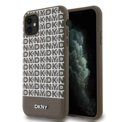 Husa DKNY iPhone 11, PU Leather Repeat Pattern Bottom Stripe, MagSafe, Maro