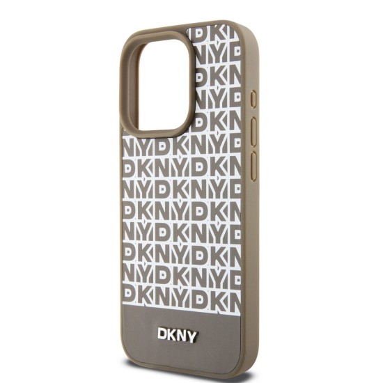 Husă DKNY PU Leather Repeat Pattern Bottom Stripe MagSafe pentru iPhone 14 Pro, Brown (Bakr, DKHMP14LPSOSPW) by www.silkase.ro