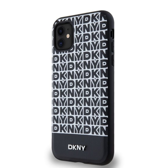 Husă DKNY PU Leather Repeat Pattern Bottom Stripe MagSafe pentru iPhone 11, Black (Bakr, DKHMN61PSOSPK) by www.silkase.ro