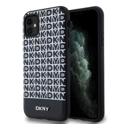 Husă DKNY PU Leather Repeat Pattern Bottom Stripe MagSafe pentru iPhone 11, Black
