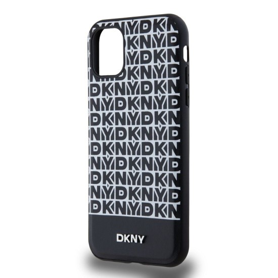 Husă DKNY PU Leather Repeat Pattern Bottom Stripe MagSafe pentru iPhone 11, Black (Bakr, DKHMN61PSOSPK) by www.silkase.ro
