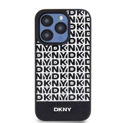 Husă Premium DKNY PU Leather Repeat Pattern MagSafe pentru iPhone 13 Pro Max, Negru