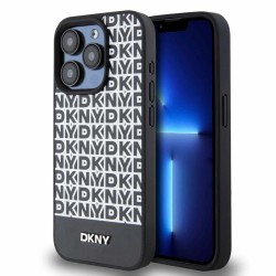 Husă Premium DKNY PU Leather Repeat Pattern MagSafe pentru iPhone 13 Pro Max, Negru