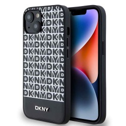 Husa DKNY PU Leather Repeat Pattern Bottom Stripe MagSafe pentru iPhone 14, Black