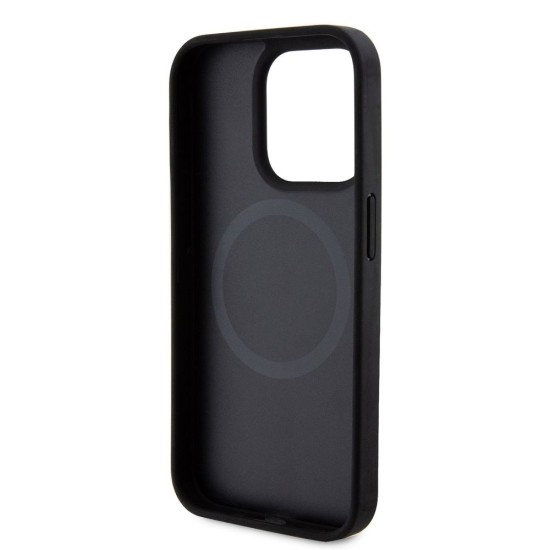 Husă DKNY PU Leather Repeat Pattern Bottom Stripe MagSafe pentru iPhone 14 Pro, Black (Bakr, DKHMP14LPSOSPK) by www.silkase.ro