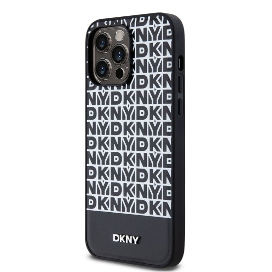 Husa DKNY PU Leather Repeat Pattern Bottom Stripe MagSafe pentru iPhone 15 Pro Max, Black (Bakr, DKHMP15XPSOSPK) by www.silkase.ro