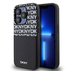 Husa DKNY PU Leather Repeat Pattern Card Pocket pentru iPhone 14 Pro Max, Black