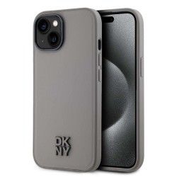Husa DKNY PU Leather Stack Logo pentru iPhone 15, MagSafe, Grey