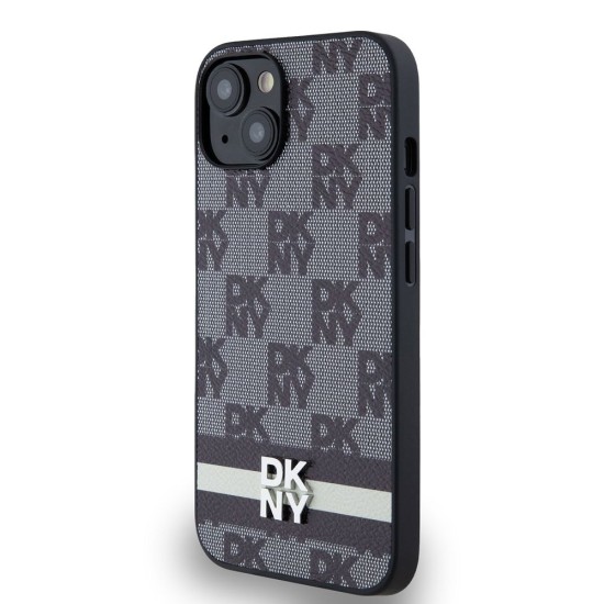 Husa DKNY iPhone 13, Piele PU, Model Carouri si Dungi, Black (Bakr, DKHCP13MPCPTSSK) by www.silkase.ro