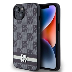 Husa DKNY iPhone 13, Piele PU, Model Carouri si Dungi, Black