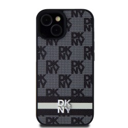 Husa DKNY PU Leather Checkered Pattern and Stripe pentru iPhone 15, Black Husa DKNY PU Leather Checkered Pattern and Stripe pentru iPhone 15, Black