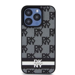 Husă DKNY PU Leather Checkered Pattern and Stripe pentru iPhone 15 Pro, Black Husă DKNY PU Leather Checkered Pattern and Stripe pentru iPhone 15 Pro, Black