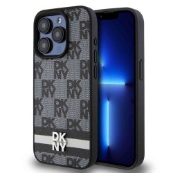 Husă DKNY PU Leather Checkered Pattern and Stripe pentru iPhone 15 Pro, Black
