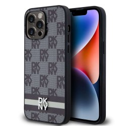 Husa DKNY PU Leather cu Pattern Carouri si Dungi pentru iPhone 15 Pro Max, Black