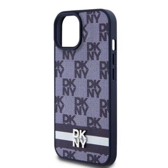 Husa de Protectie DKNY pentru iPhone 15, PU Leather Checkered Pattern and Stripe, Albastru (Bakr, DKHCP15SPCPTSSB) by www.silkase.ro