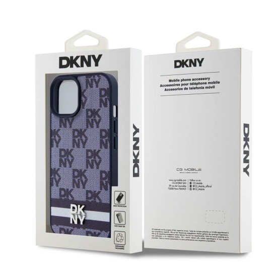 Husa de Protectie DKNY pentru iPhone 15, PU Leather Checkered Pattern and Stripe, Albastru (Bakr, DKHCP15SPCPTSSB) by www.silkase.ro
