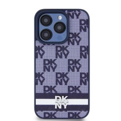 Husă DKNY PU Leather Checkered Pattern and Stripe pentru iPhone 15 Pro, Albastru Husă DKNY PU Leather Checkered Pattern and Stripe pentru iPhone 15 Pro, Albastru