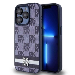 Husă DKNY PU Leather Checkered Pattern and Stripe pentru iPhone 15 Pro Max Blue