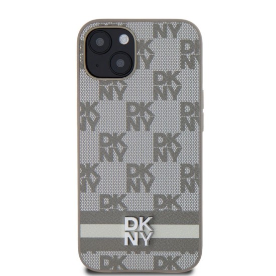 Husă DKNY pentru iPhone 13 din Piele PU, Model în Carouri și Dungă, Beige (Bakr, DKHCP13MPCPTSSE) by www.silkase.ro