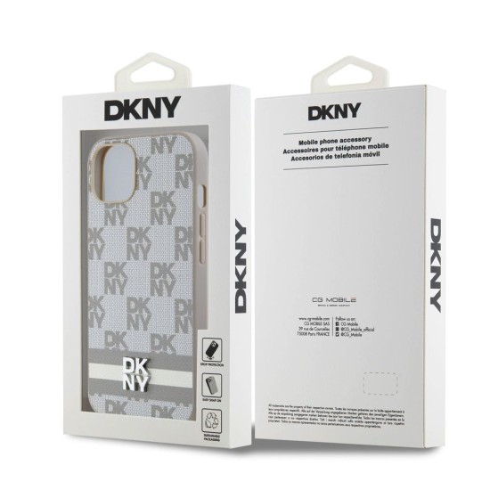 Husă DKNY pentru iPhone 13 din Piele PU, Model în Carouri și Dungă, Beige (Bakr, DKHCP13MPCPTSSE) by www.silkase.ro