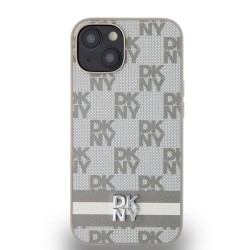 Husa DKNY PU Leather Checkered Pattern and Stripe pentru iPhone 15, Beige Husa DKNY PU Leather Checkered Pattern and Stripe pentru iPhone 15, Beige