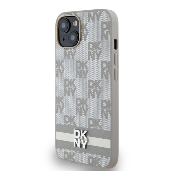 Husa DKNY PU Leather Checkered Pattern and Stripe pentru iPhone 15, Beige Husa DKNY PU Leather Checkered Pattern and Stripe pentru iPhone 15, Beige (Bakr, DKHCP15SPCPTSSE) by www.silkase.ro