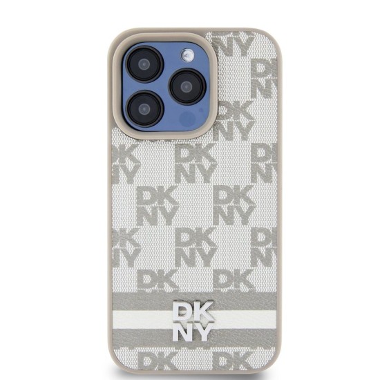 Husa DKNY PU Leather Checkered Pattern and Stripe pentru iPhone 15 Pro Max, Beige Husa DKNY PU Leather Checkered Pattern and Stripe pentru iPhone 15 Pro Max, Beige (Bakr, DKHCP15XPCPTSSE) by www.silkase.ro