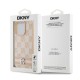 Husă Premium DKNY PU Leather Checkered Pattern and Stripe pentru iPhone 15 Pro, Roz (Bakr, DKHCP15LPCPTSSP) by www.silkase.ro