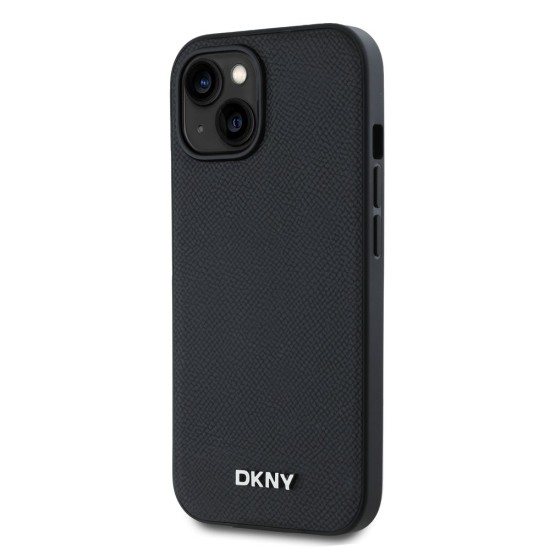 Husa iPhone 14 DKNY PU Leather Silver Metal Logo MagSafe, Black (Bakr, DKHMP14SPGHLMK) by www.silkase.ro