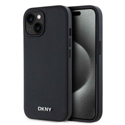 Husa iPhone 14 DKNY PU Leather Silver Metal Logo MagSafe, Black