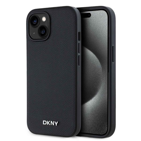 Husa iPhone 14 DKNY PU Leather Silver Metal Logo MagSafe, Black (Bakr, DKHMP14SPGHLMK) by www.silkase.ro