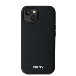 Husă DKNY din Piele Eco cu Logo Metalic Argintiu și MagSafe pentru iPhone 15, Negru Husă DKNY din Piele Eco cu Logo Metalic Argintiu și MagSafe pentru iPhone 15, Negru