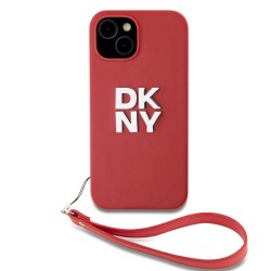 Husă DKNY PU Leather Stack Logo cu Șnur pentru iPhone 14, Red