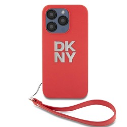 Husă DKNY PU Leather Stack Logo cu Curea pentru iPhone 14 Pro Max, Roșu