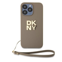 Husa DKNY PU Leather Stack Logo cu Curea pentru iPhone 14 Pro Max, Beige