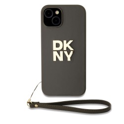 Husă DKNY PU Leather Stack Logo cu Șnur pentru iPhone 13, Maro