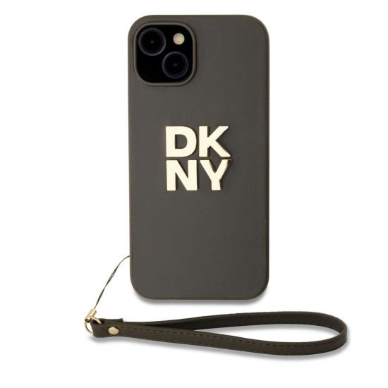 Husă DKNY PU Leather Stack Logo cu Șnur pentru iPhone 13, Maro (Bakr, DKHCP13MPBSWSA) by www.silkase.ro