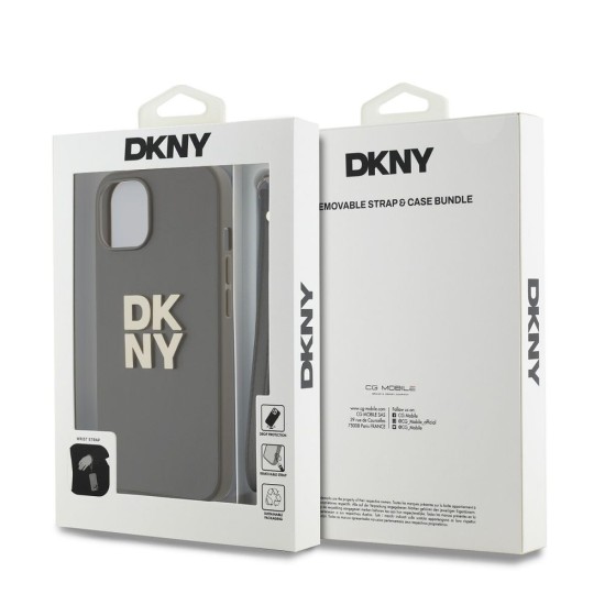 Husă DKNY PU Leather Stack Logo cu Șnur pentru iPhone 15, Brown (Bakr, DKHCP15SPBSWSA) by www.silkase.ro