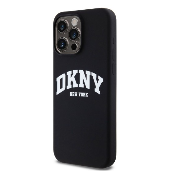 Husă DKNY Liquid Silicone Arch Logo MagSafe pentru iPhone 12 / 12 Pro, Black (Bakr, DKHMP12MSNYACH) by www.silkase.ro