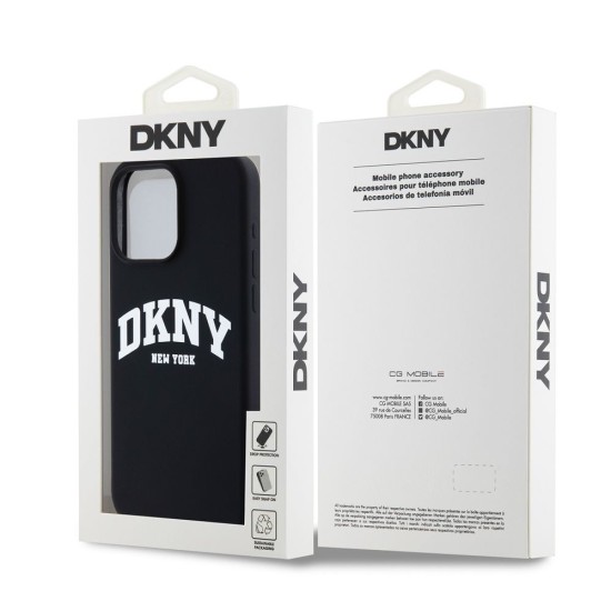 Husă DKNY Liquid Silicone Arch Logo MagSafe pentru iPhone 12 / 12 Pro, Black (Bakr, DKHMP12MSNYACH) by www.silkase.ro