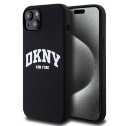 Husă Premium DKNY Liquid Silicone Arch Logo MagSafe pentru iPhone 15 Plus, Black