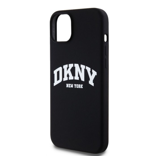 Husă Premium DKNY Liquid Silicone Arch Logo MagSafe pentru iPhone 15 Plus, Black (Bakr, DKHMP15MSNYACH) by www.silkase.ro